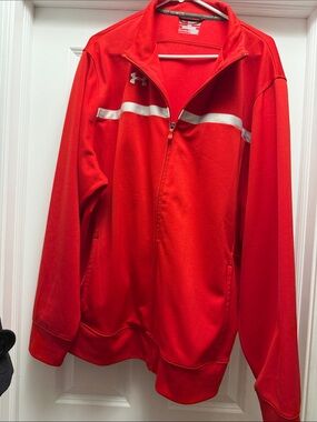Under Armour Red Full-Zip Athletic Jacket with White Stripe